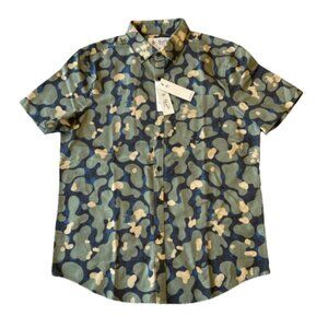 Original Penguin Camo Print Button Down Shirt Mens Medium M Dusty Olive NWT